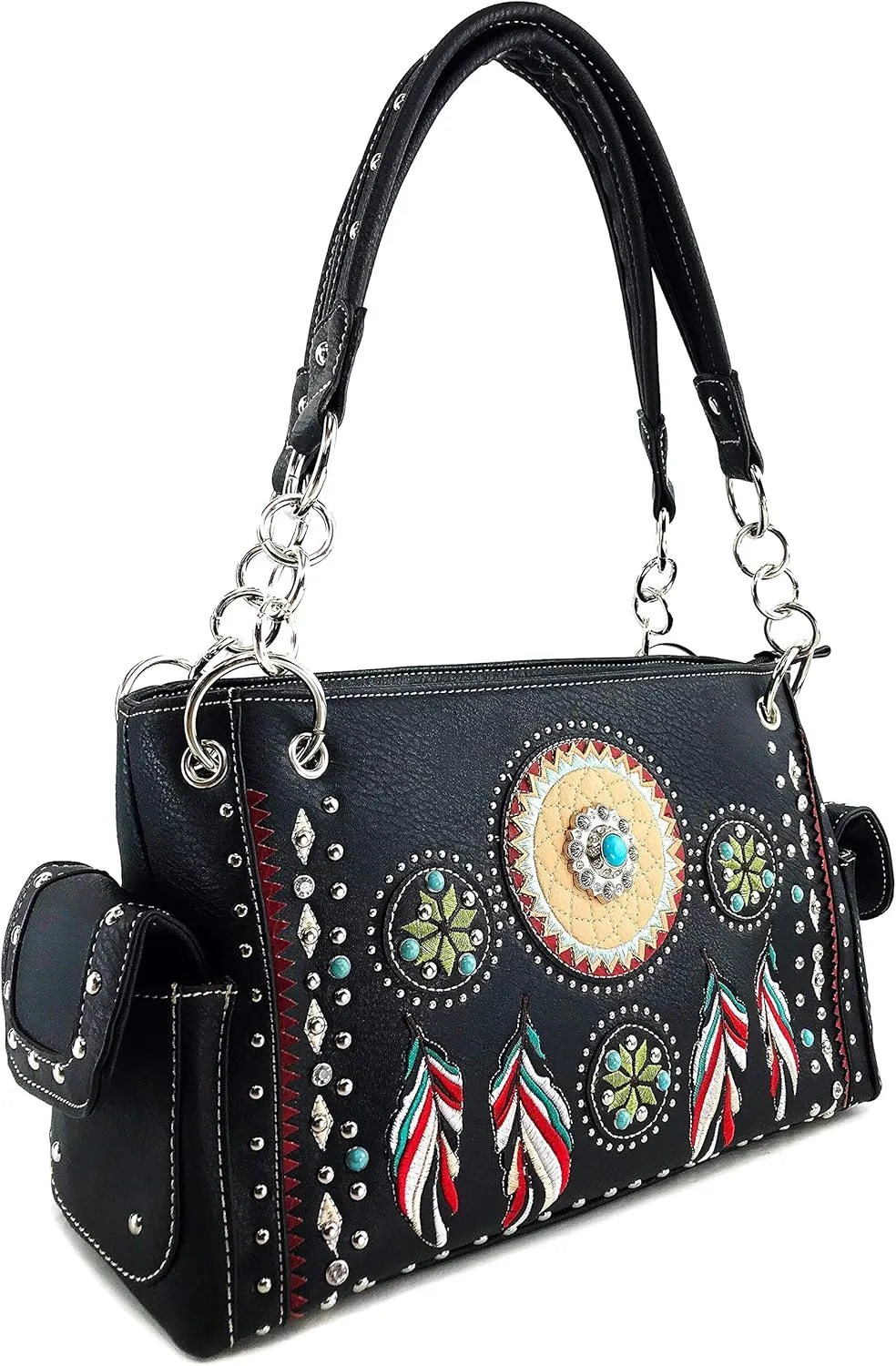 Zelris Tribal Dream Catcher Feather Embroidered Studded CCW Concealed Carry Shoulder Western Handbag Purse