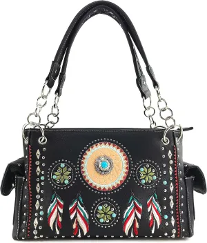 Zelris Tribal Dream Catcher Feather Embroidered Studded CCW Concealed Carry Shoulder Western Handbag Purse