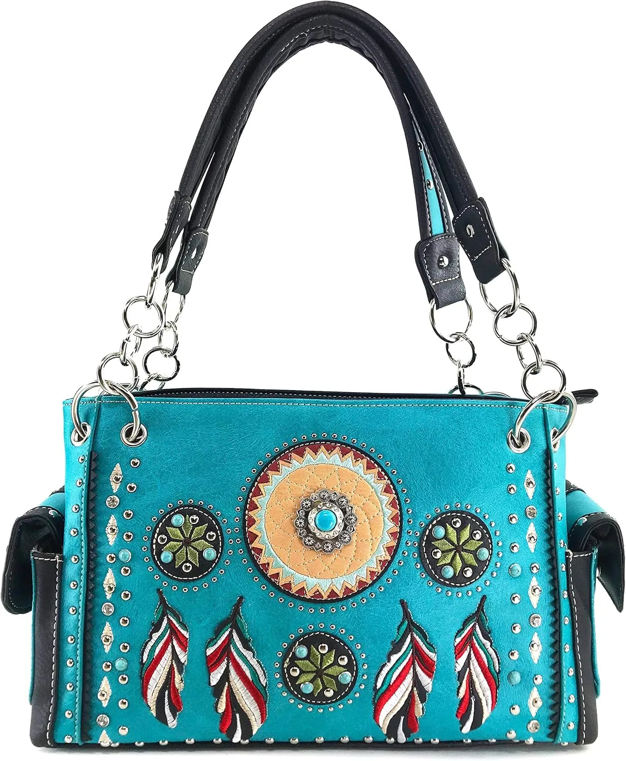 Zelris Tribal Dream Catcher Feather Embroidered Studded CCW Concealed Carry Shoulder Western Handbag Purse