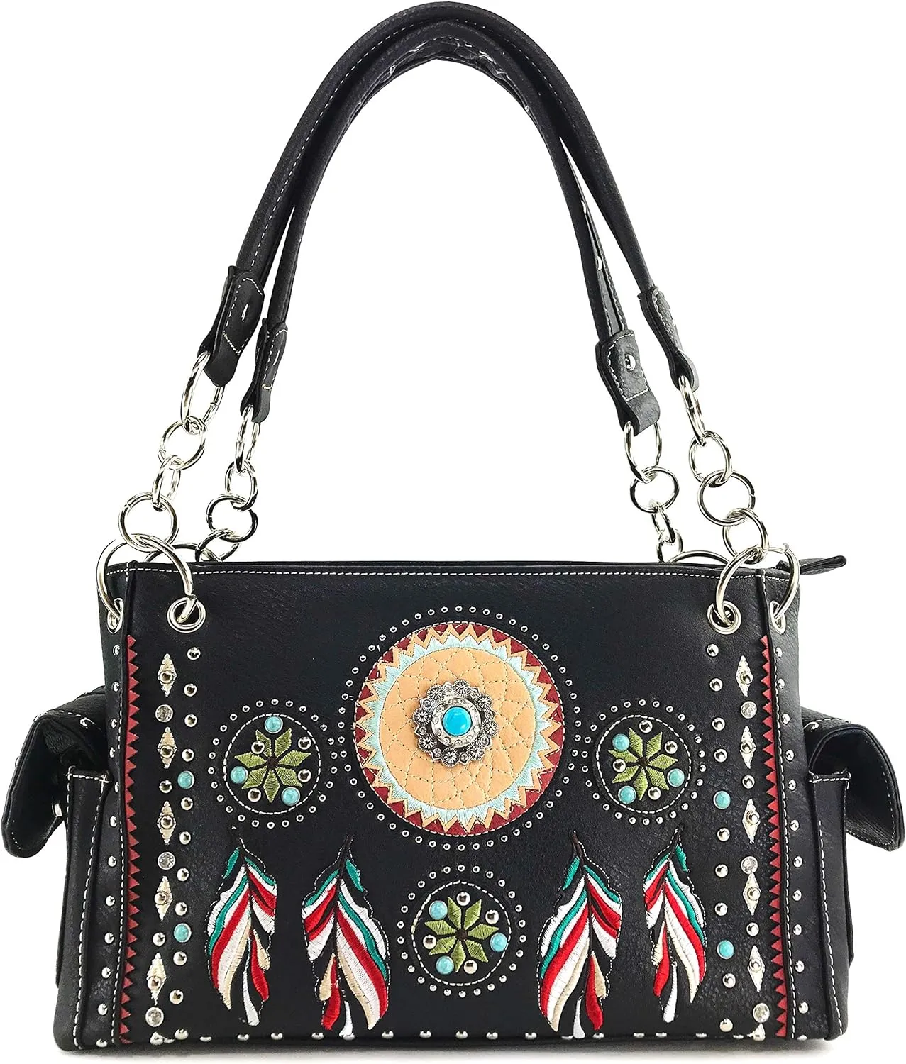 Zelris Tribal Dream Catcher Feather Embroidered Studded CCW Concealed Carry Shoulder Western Handbag Purse