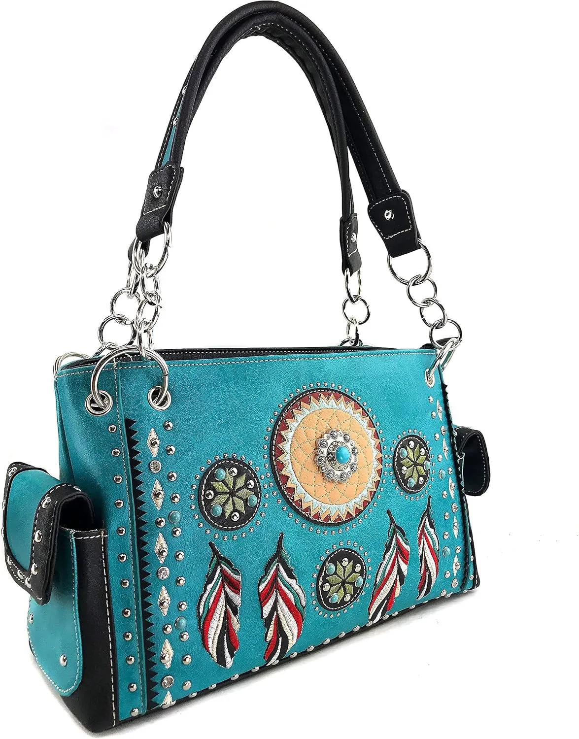 Zelris Tribal Dream Catcher Feather Embroidered Studded CCW Concealed Carry Shoulder Western Handbag Purse
