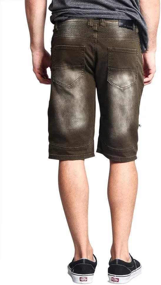 Zippered Biker Style Ribbed Moto Ripped Distressed Denim Jean Shorts