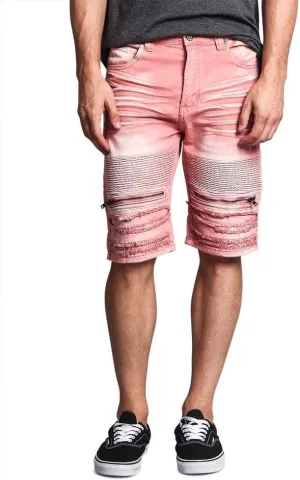 Zippered Biker Style Ribbed Moto Ripped Distressed Denim Jean Shorts