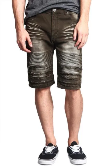 Zippered Biker Style Ribbed Moto Ripped Distressed Denim Jean Shorts