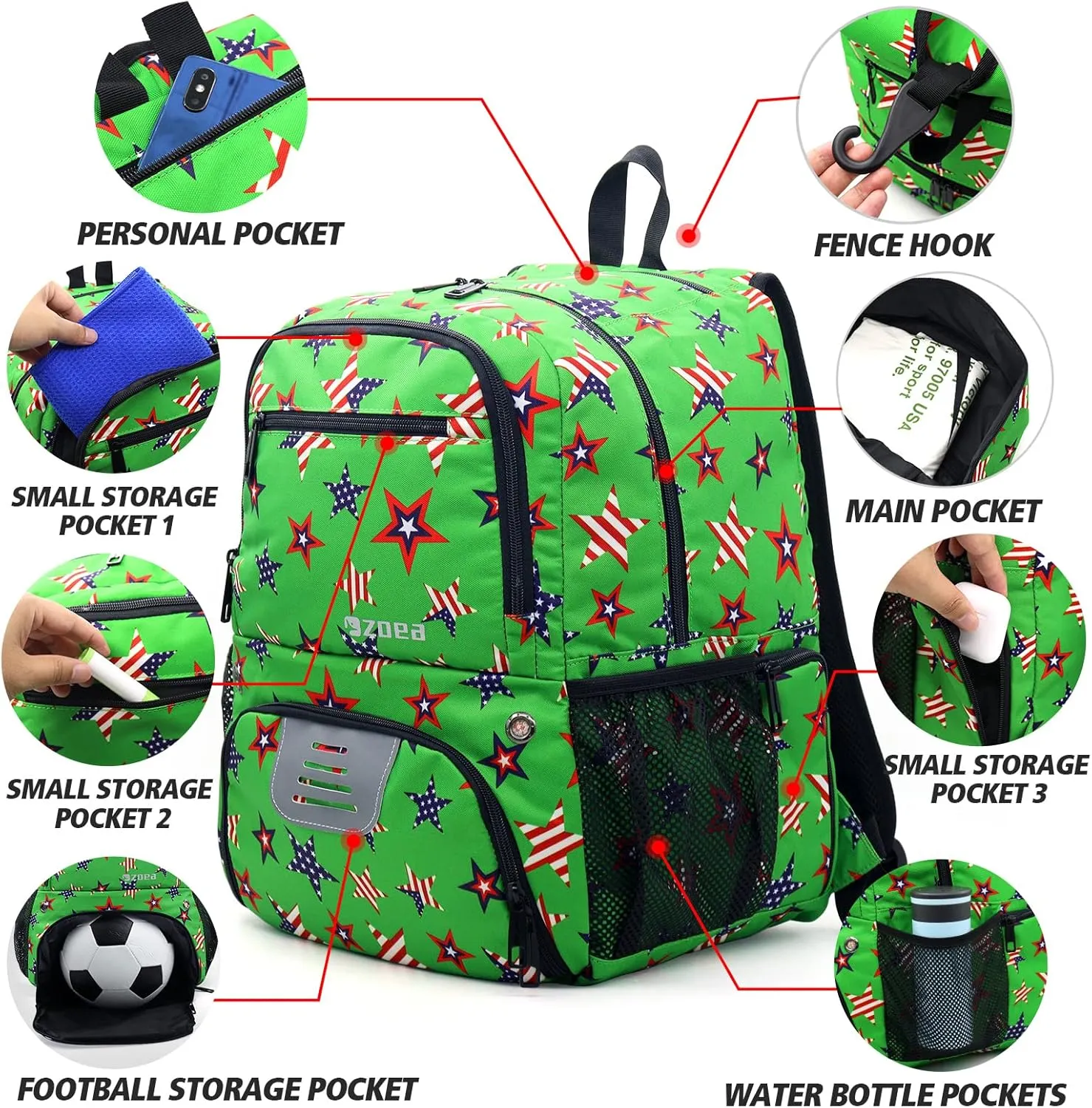 ZOEA Youth Soccer Bags - Boys Girls Backpack for Soccer, Basketball & Football & Volleyball with Ball Compartment